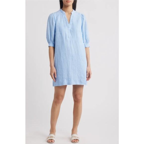 Lilly Pulitzer Mialeigh Lagoon Linen Dress Blue Preppy Coastal Beachy Sz 16 - Picture 1 of 8